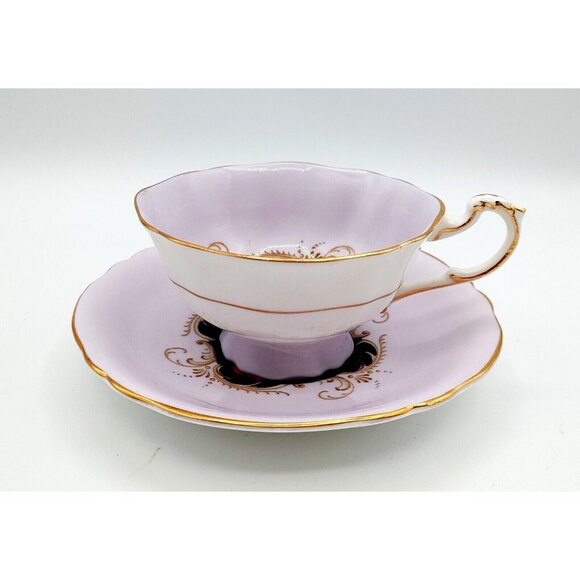 Paragon Teacup and Saucer Pale Mauve w/Multicolored flowers on Black Rare! - Picture 2 of 10